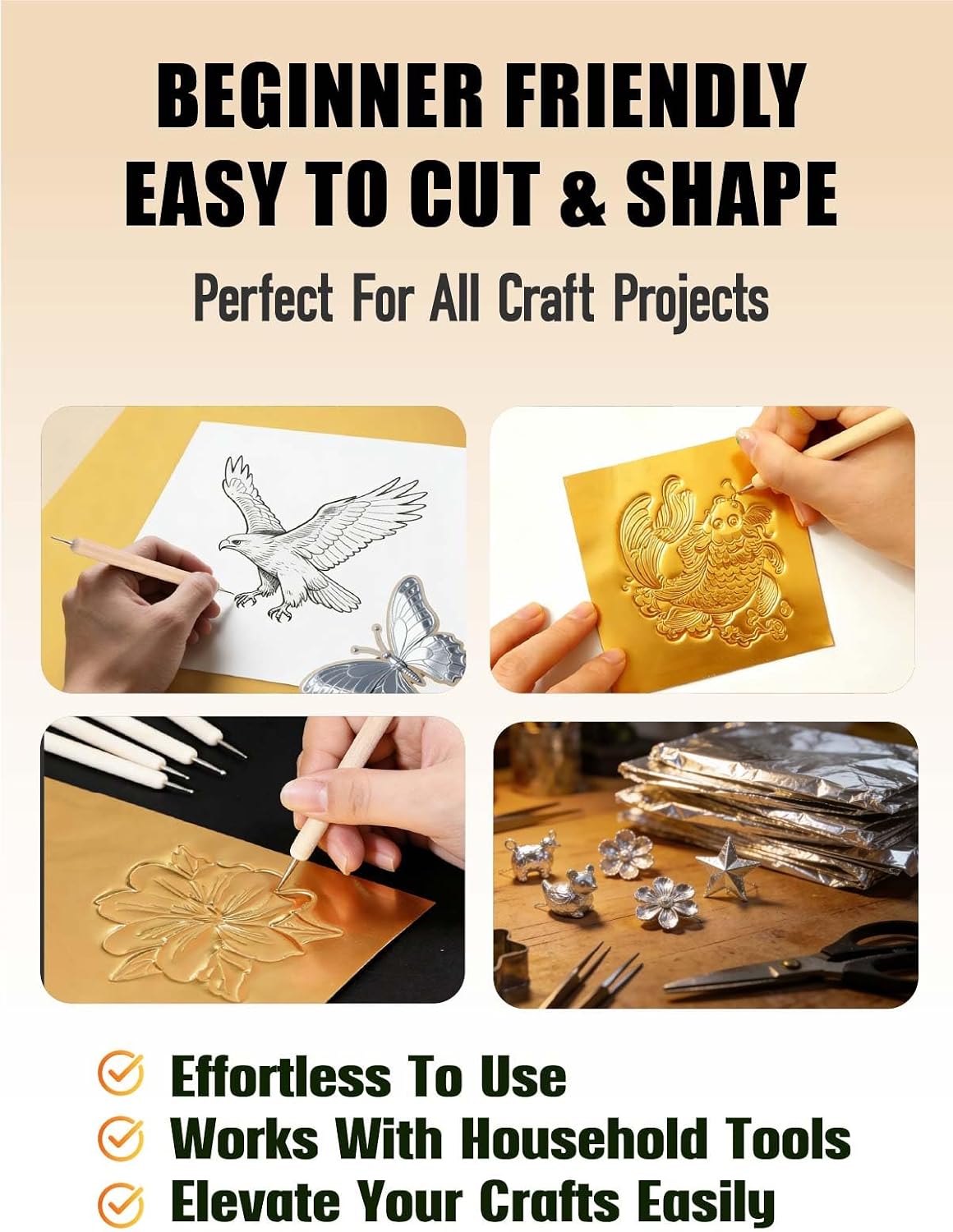 20PCs Gold Aluminum Foil Sheets for Crafts, 70 μm Embossing Metal Sheets