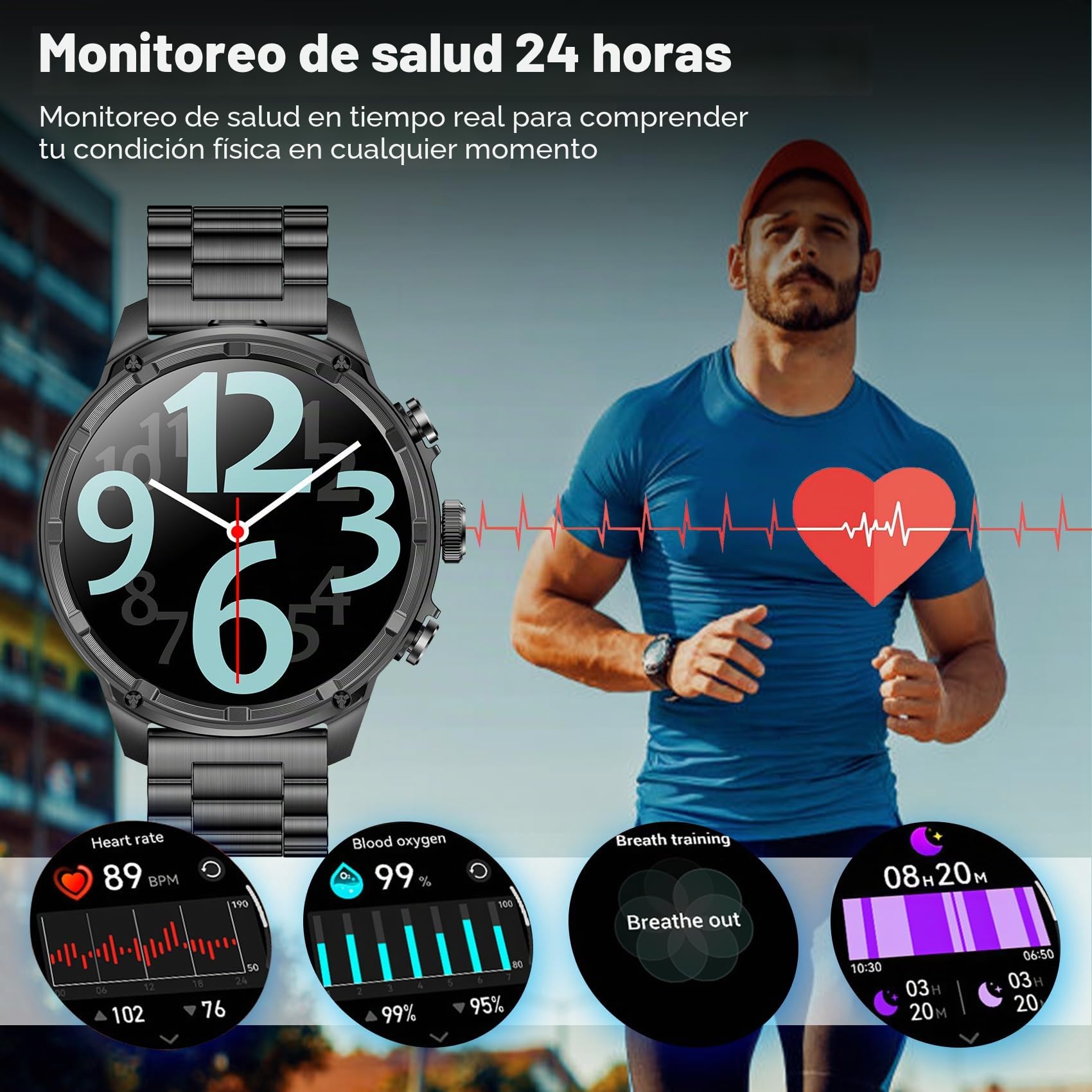 Reloj Inteligente Hombre Militar, Pantalla AMOLED de 1,85", Llamadas Bluetooth, Linterna LED, Batería de 750 mAh, 120 Modos Deportivos, Smartwatch hombre para Android e iOS, IP68 Impermeable