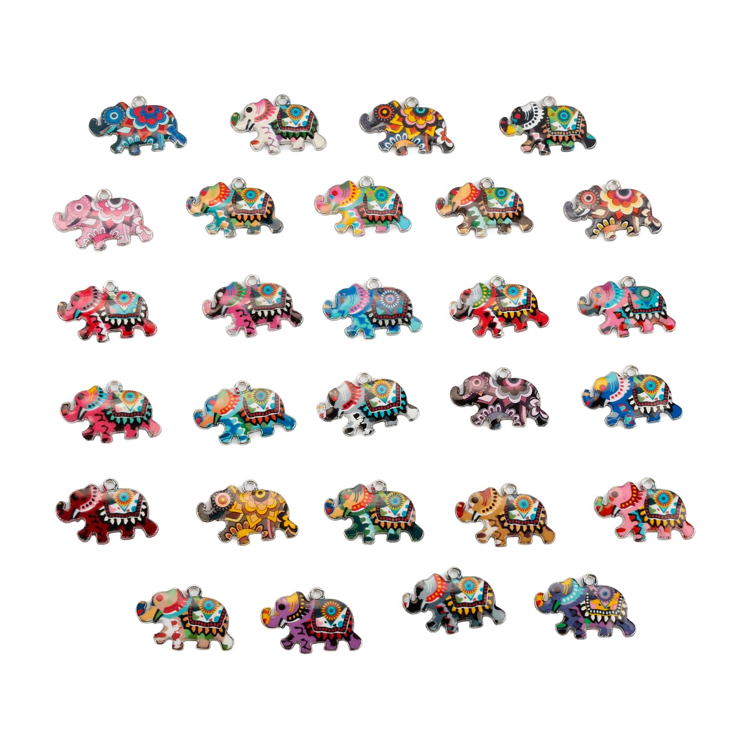 Hopzab 28 PCS Jewelry Making Kit – Colorful Elephant Metal Enamel Pendants & Charms for DIY Necklace, Earrings, Bracelet, Keychain Craft Supplies