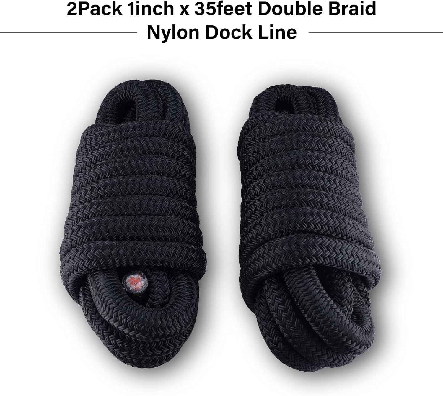 NovelBee 1" Dock Line 2 Pack,Double Braid Nylon Boat Dock Line,Heavy Duty Mooring Marine Rope with 24” Eyelet,Boat Rope and Ties for Docking (1" x 15')