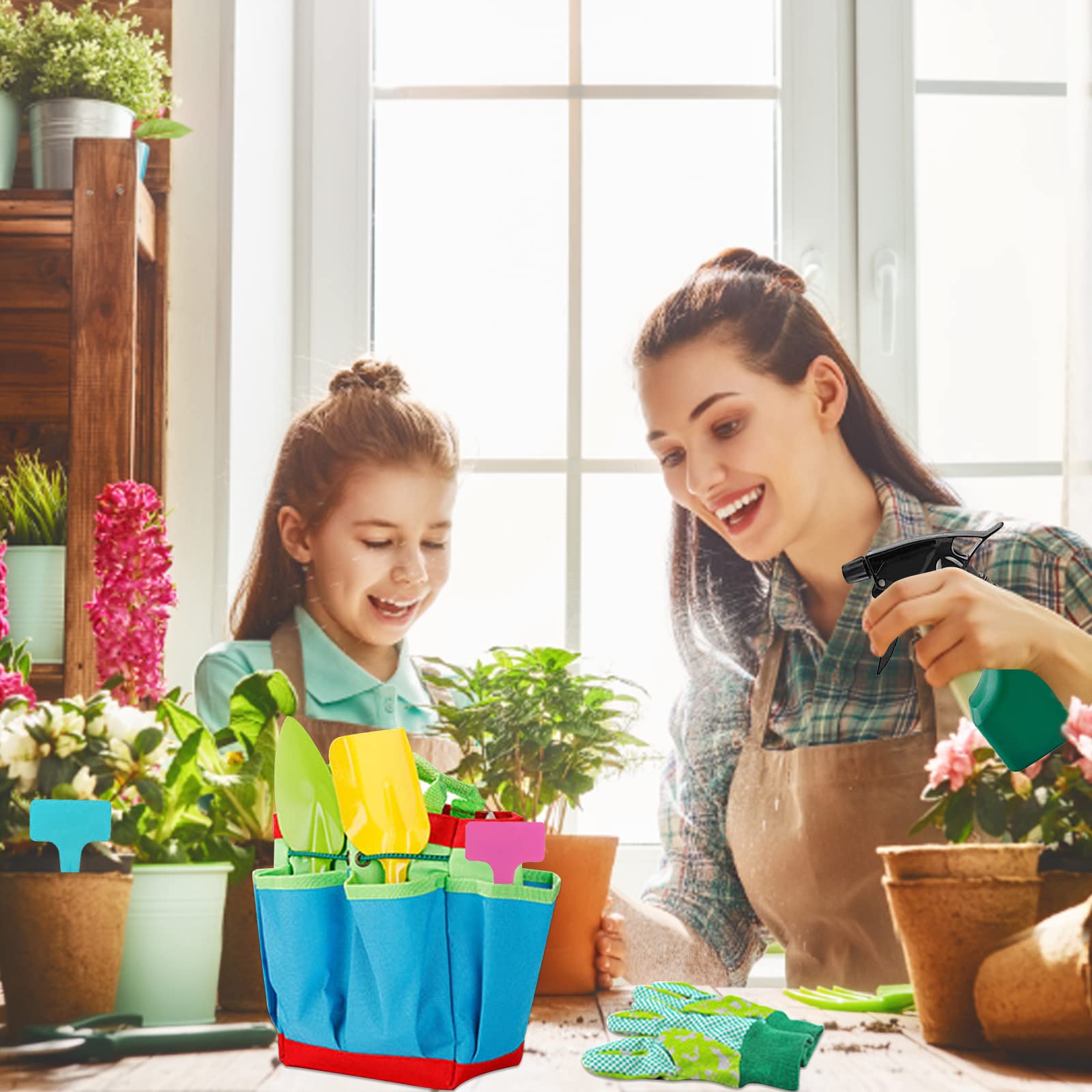 JOKILY 23 Pièces Kit Jardinage Enfant, Outils Jardin Enfant, Outils de Jardinage, Outils de Jardinage pour Enfants, Jouet de Jardin Enfants avec Arrosoir,Gants,Râteau,Pelle,Outils de Jardin Kit