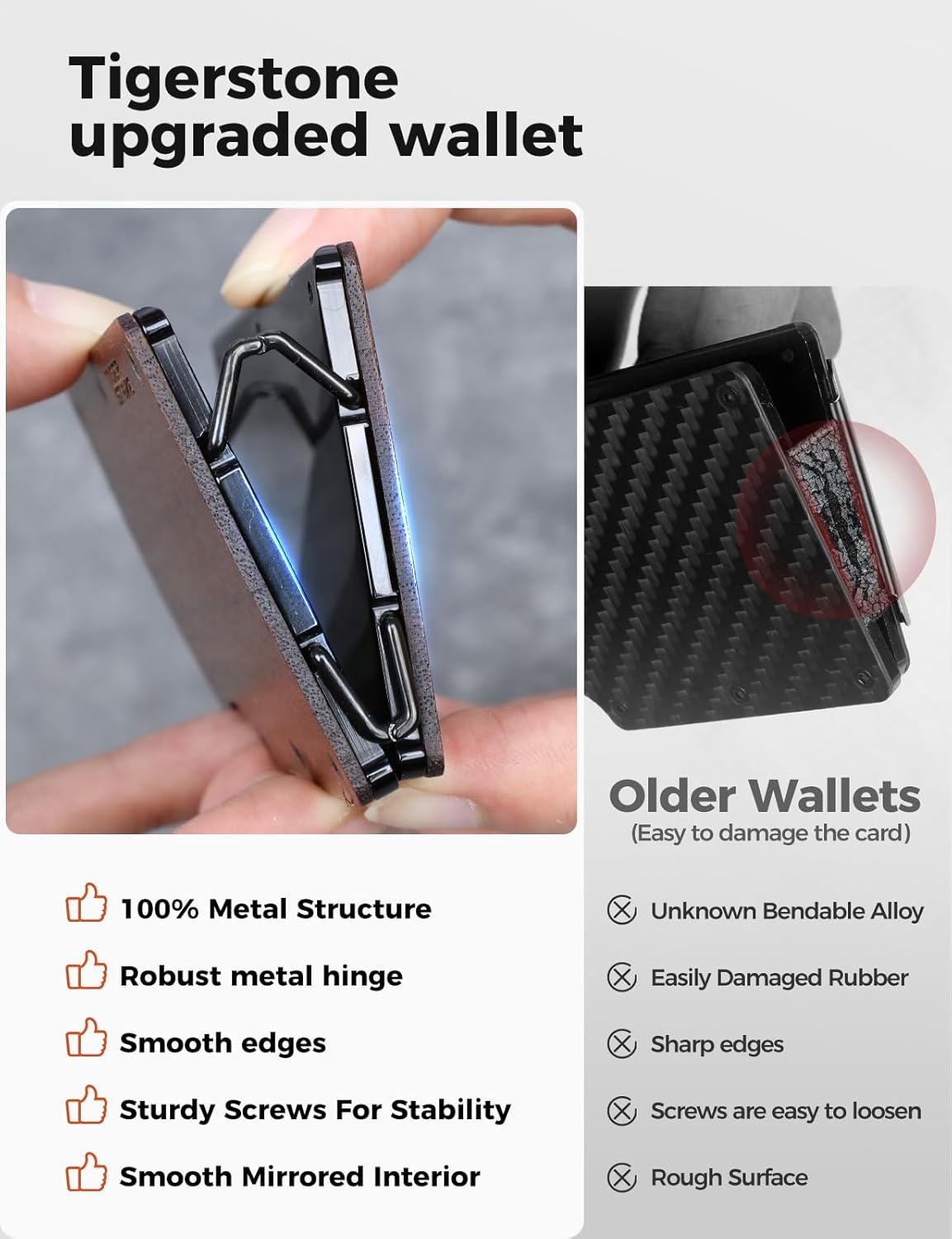TIGERSTONE Slim Wallet For Men, Minimalist Wallet, Metal RFID Blocking, Credit Card Holder, Holds 12 Card, Aluminum Wallet With Money Clip, Gifts for Men & Women (Wood)