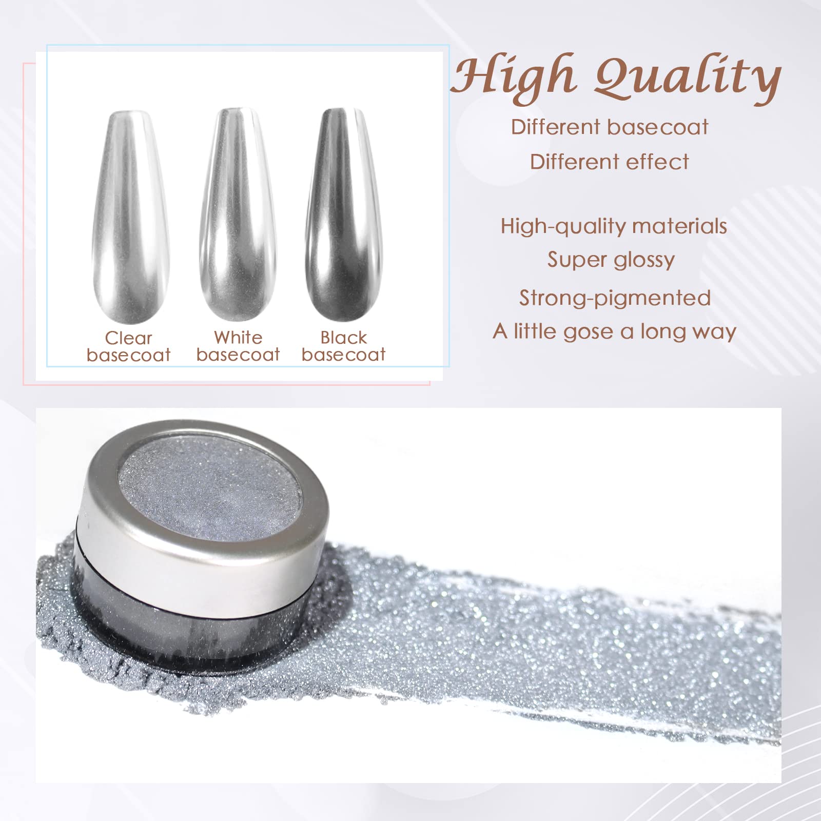 Laza Chrome Nail Powder Mirror Effect Metallic Dust Holographic Glitter Glazed Manicure Decoration Reflective Pigment for DIY Gel Polish Nail Art, Resin Craft, Gifts - Silver