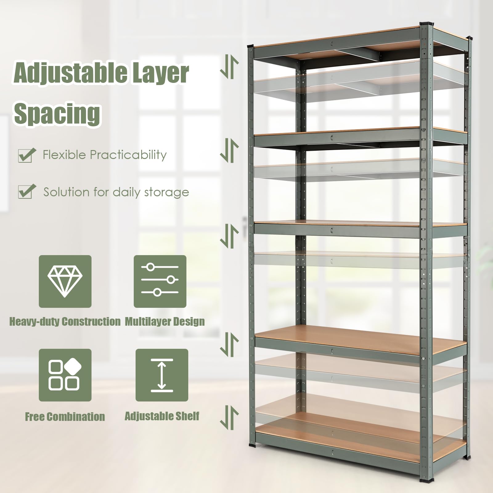 HOMASIS Estantería de metal para garaje con 5 estantes ajustables, ahorra espacio, estantes modulares para garaje, trastero, almacén, carga hasta 875 kg, 90 x 45 x 185,5 cm (gris)