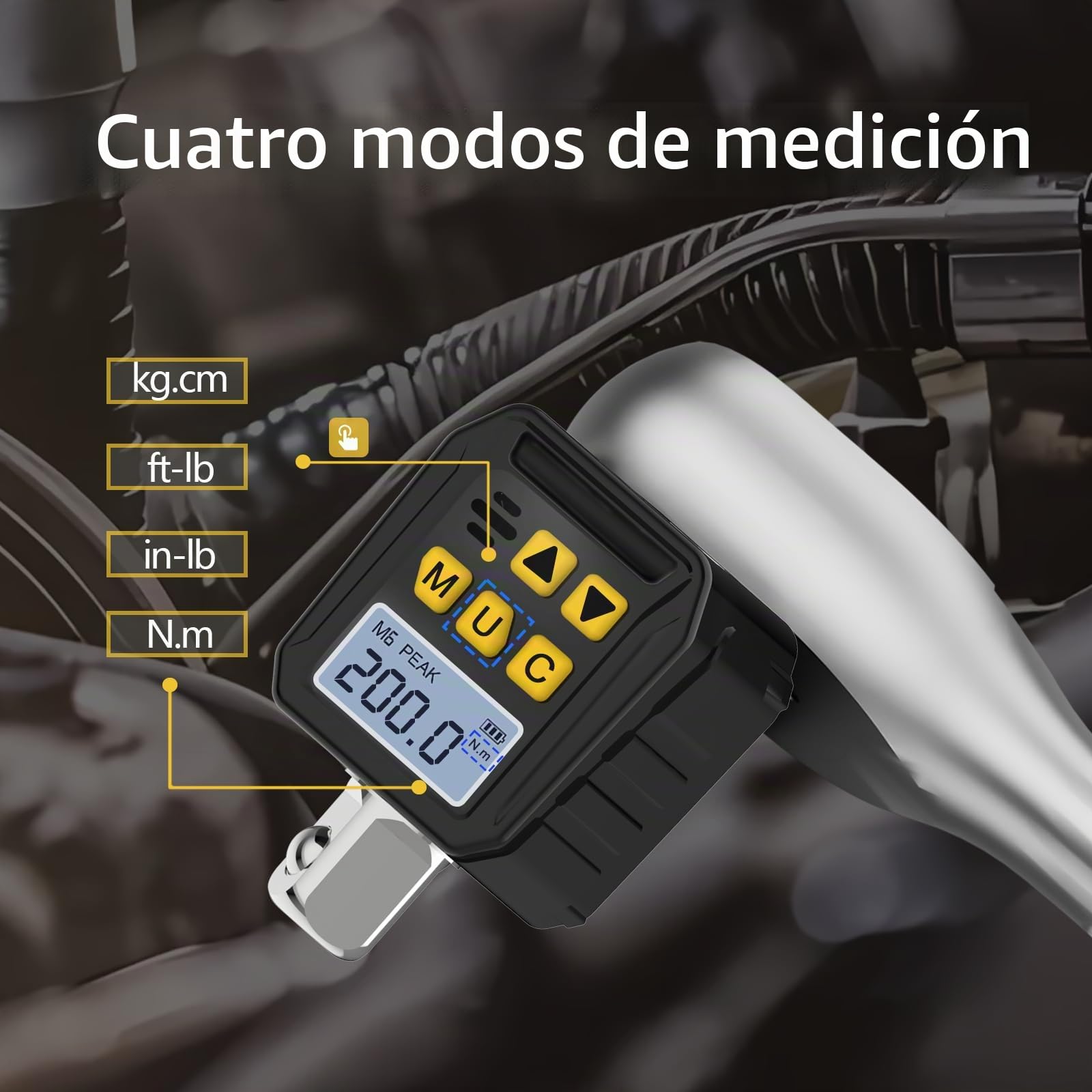 Llave Dinamometrica Digital 1/2", 10-200Nm Llave Dinamometrica Bicicleta, 1/4 3/8 Adaptadores de Alta Precisión con LED y Alerta Zumbador Para Automóviles Bicicletas Motocicletas Reparaciones