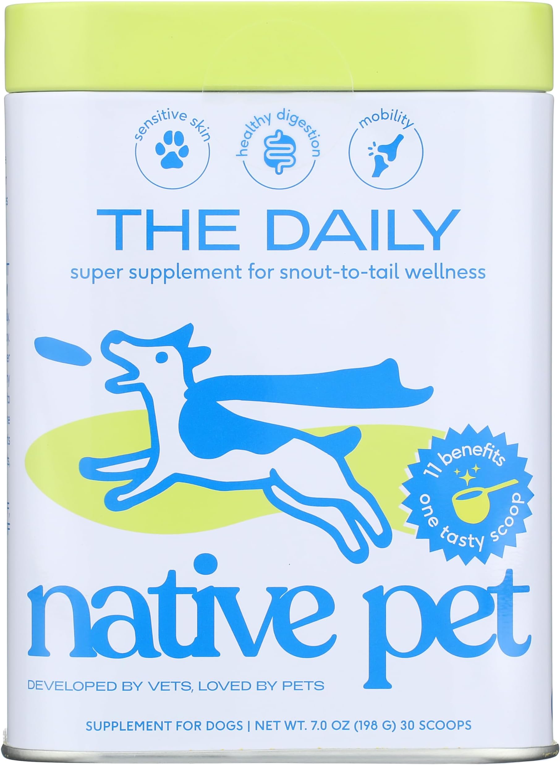 Native Pet The Daily Dog Vitamins & Supplements - 11-in-1 Multivitamin Powder for Dogs - Supports Whole Body Health, Digestion, Mobility & Immunity with Collagen, Glucosamine & Probiotics – 30 Scoops