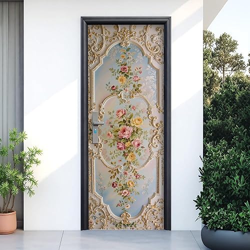 Luxury Vintage Floral Baroque Door Sticker Classic European Rose Artwork