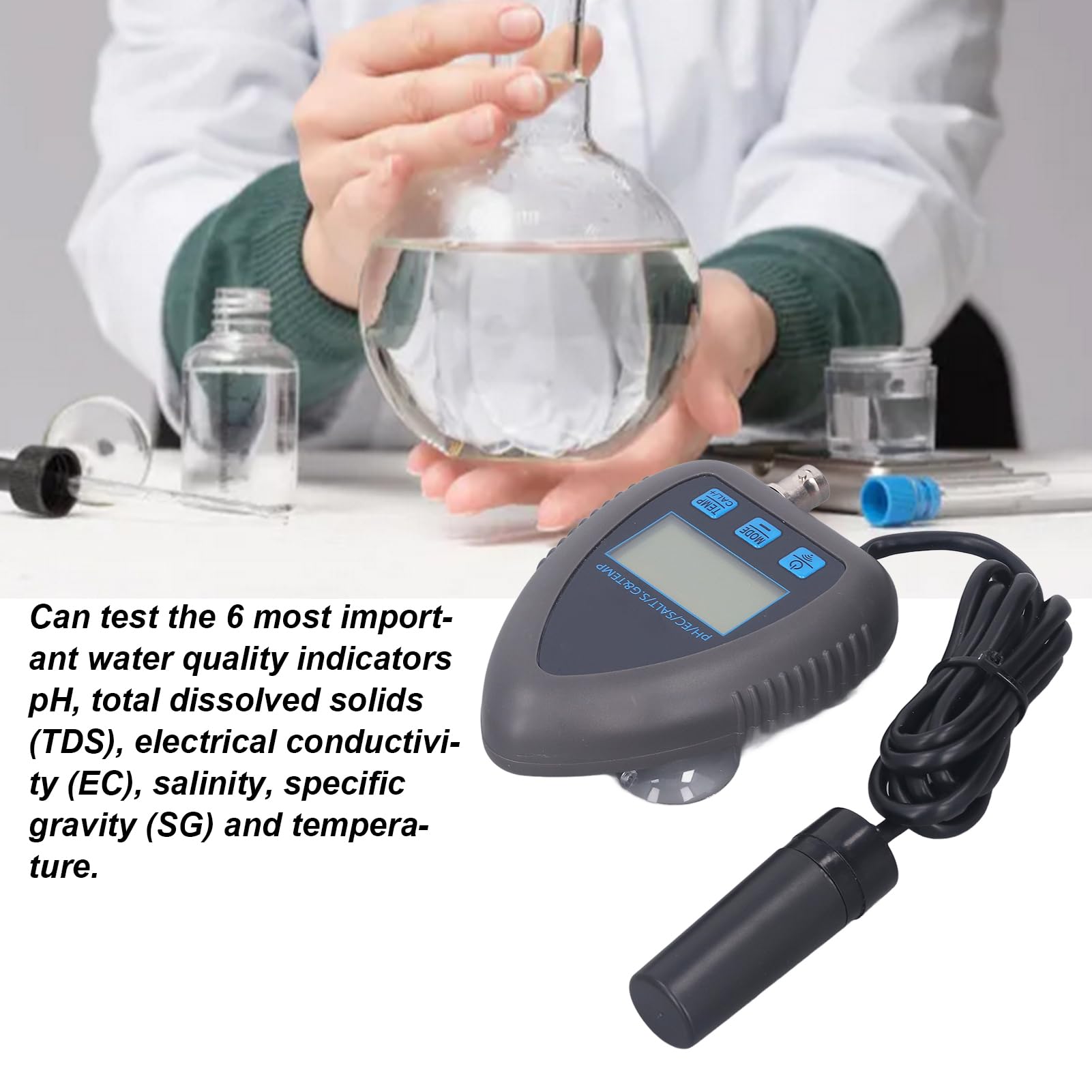 Probador de calidad de agua inteligente Funciones múltiples Monitoreo de pH EC Salt SG Temp Temperient