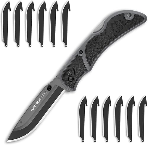 OUTDOOR EDGE Navaja de bolsillo RazorLite EDC de 3.5 pulgadas (negro obsidiana), con cuchillas reemplazables y clip, cuchillo de transporte perfecto
