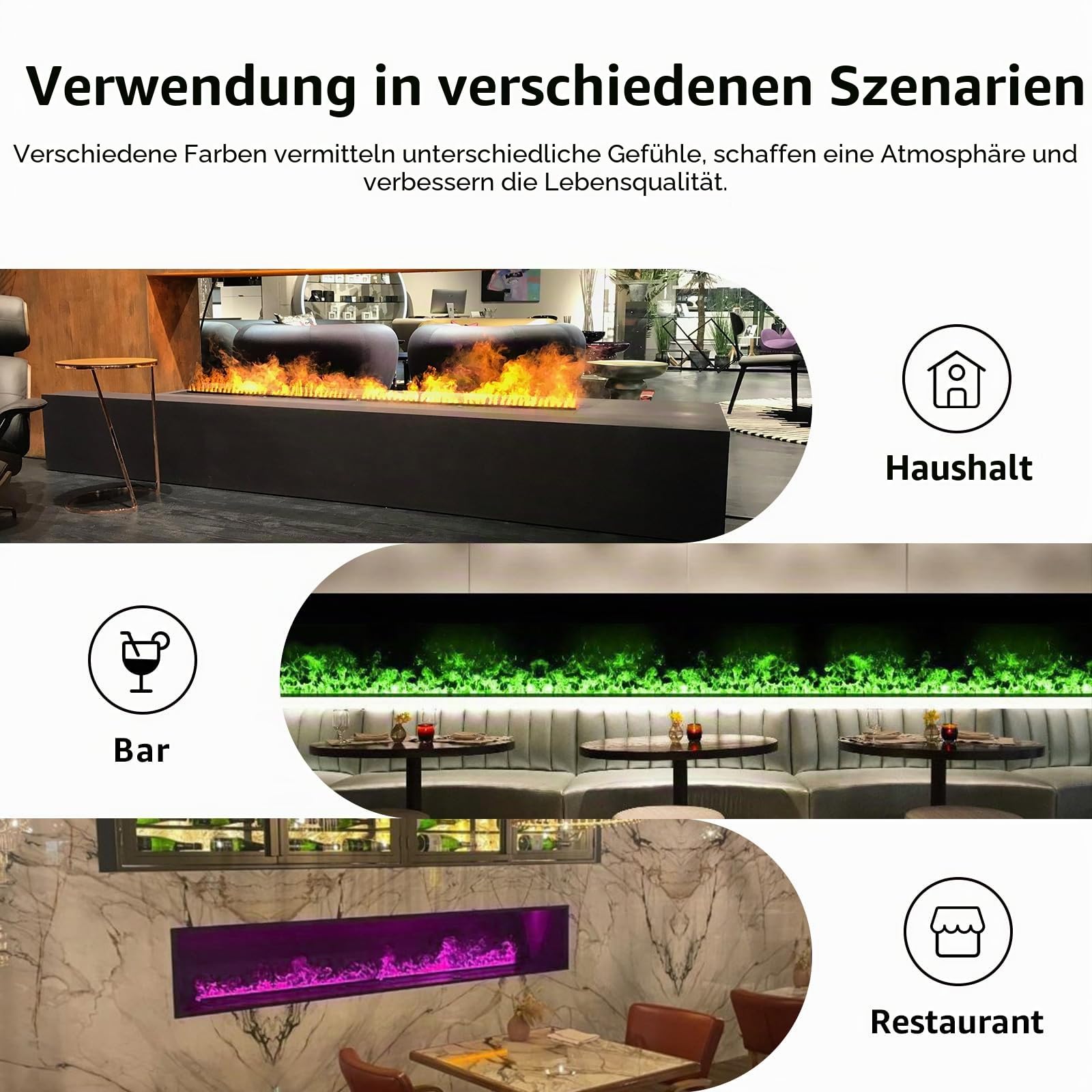 3D-Wasserdampfkamineinstellbare Flammen in 9 Farben, 50cm Nicht erhitzt