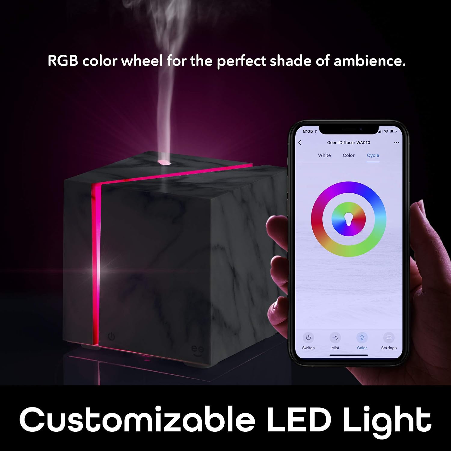 Smart WiFi Wireless Essential Oil Aromatherapy 200ml Ultrasonic Diffuser & Humidifier with Alexa & Google Home Phone App & Voice Control - Create Schedules - LED & Timer Settings