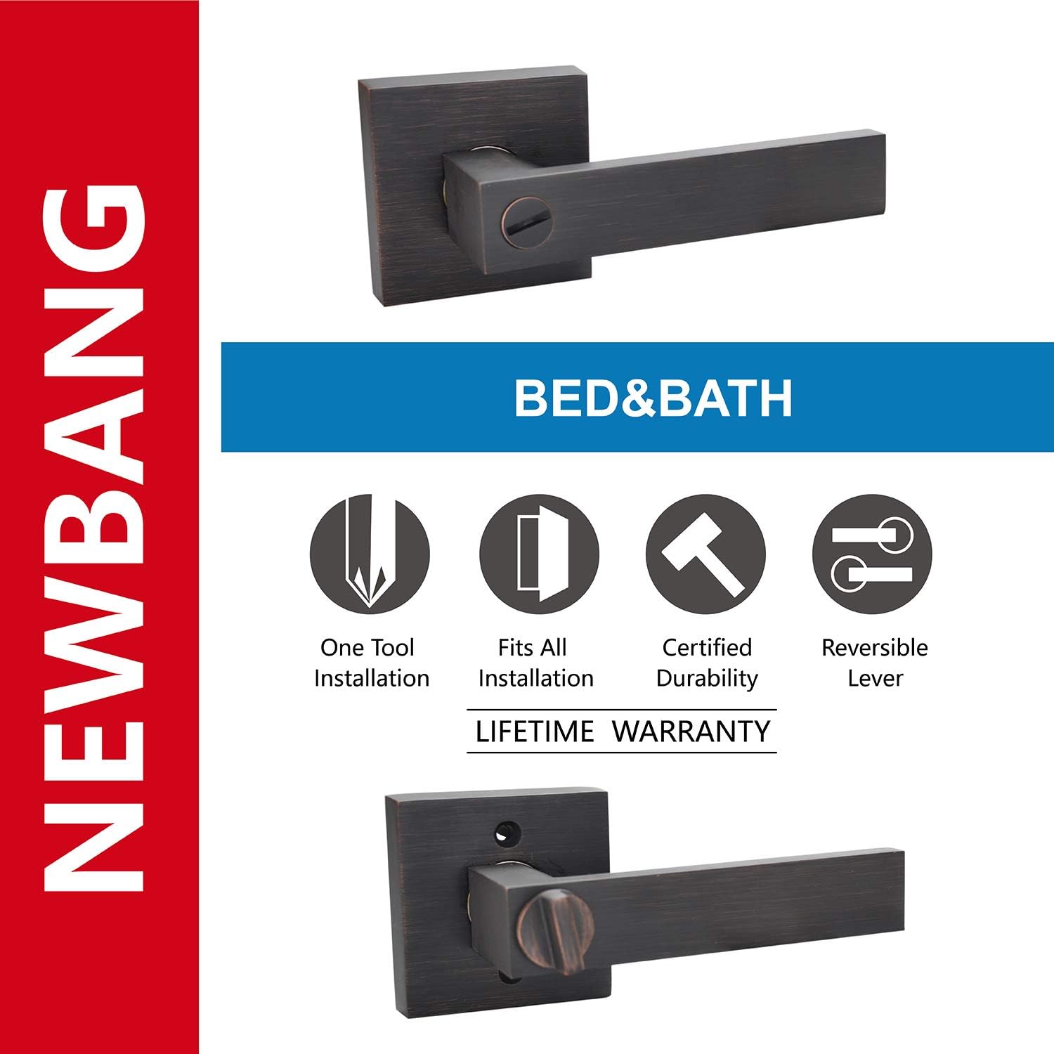 Frее Shірріng 🛒 Bed /Bath Room Door Lever for Privacy Bathroom and Interior Door Heavy Duty Door Lock Handle Oil Rubbed Bronze Finish, HTL01-ORB-BK-5P