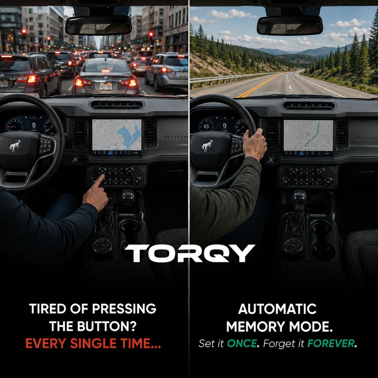 Torqy Auto Start Stop Eliminator for Ford Bronco 2021-2026 - Easy Under-Dash Plug & Play Install (No Console Removal) - Auto Start Stop Disable Memory Module - Premium Bronco Accessories