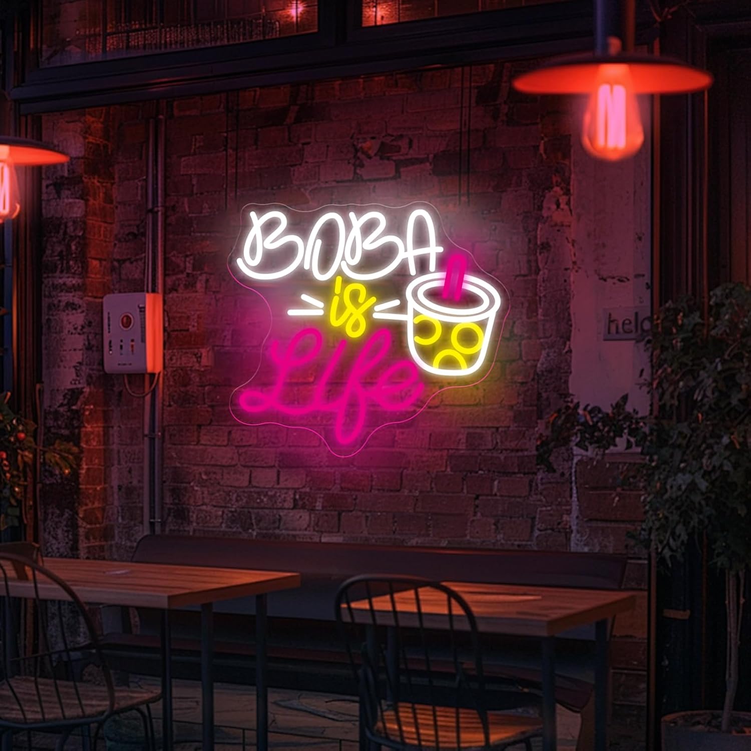 Bubble Tea Is Life Neon Sign 14.2″×13.7″, Dimmable LED Boba Tea Wall Light – Cute Cafe Decor for Milk Tea Shop, Boba Party Decorations, Dessert Bar, Gift for Boba Lovers
