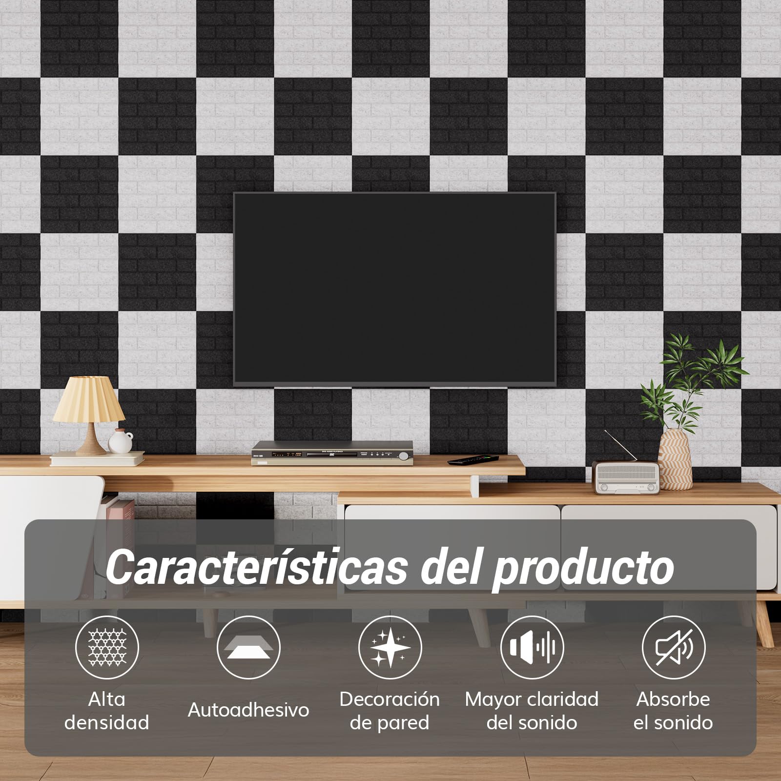 TONOR Lote de 18 paneles Acústicos con Forma de Ladrillo, 30 x 30 x 0,9 cm Espuma Acústica Autoadhesiva, Paneles Decorativos para Paredes de Salones, Dormitorios y Oficinas, Negro