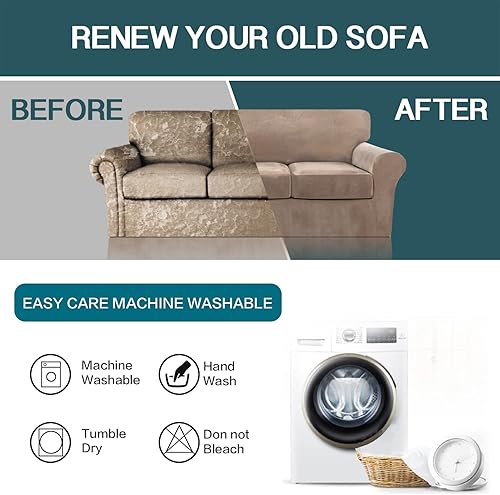 Miniatura 7 de FantasDecor Fundas de sofá de 4 piezas, fundas de terciopelo para sofá de 3 cojines, paquete de 2 fundas de terciopelo para sillón, color gris pardo