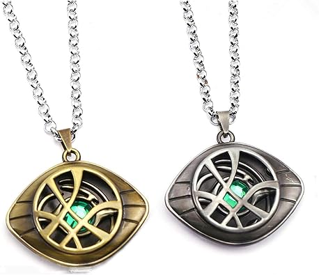 HUAWELL 2 Piece Dr Strange Necklace Eye of Agamotto Costume Prop Stone Pendant