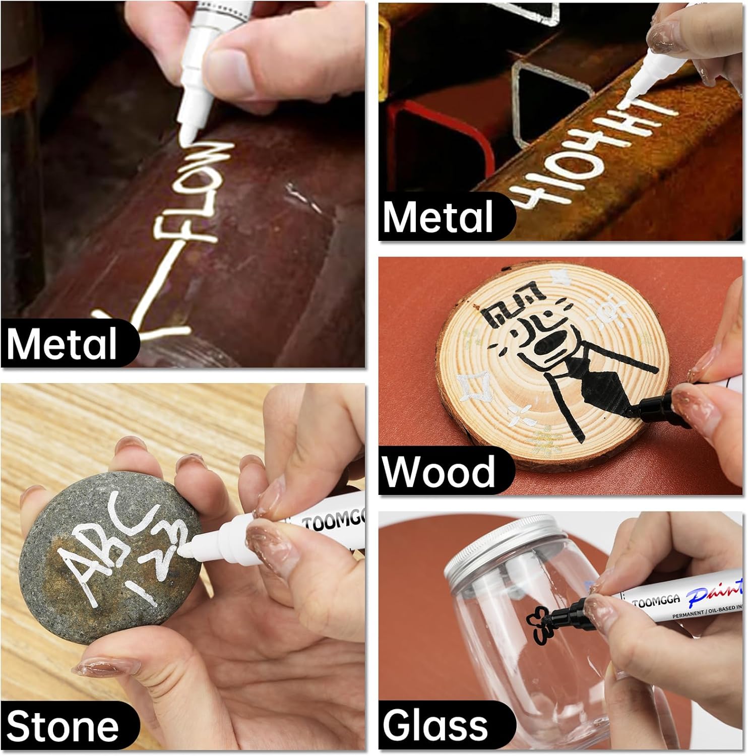 TOOMGGA Black Paint Pens Permanent Paint Markers - 24 Pack Oil Based Marking Pens, Medium Point, Quick Drying and Waterproof for Rock Painting Car Tyre Metal, Plastic, Canvas, Wood, Glass