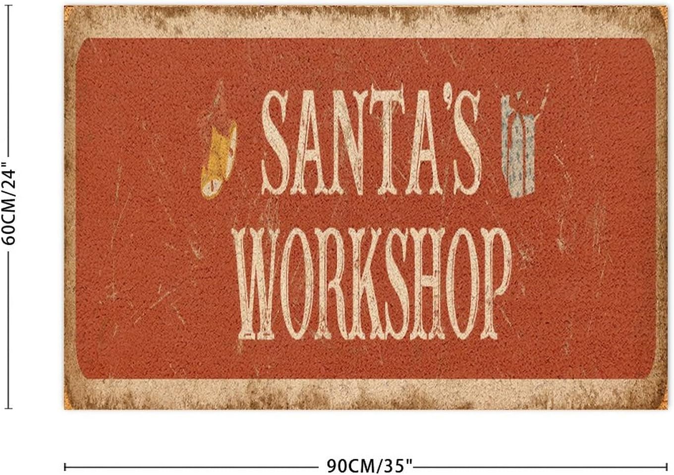 Coir Fiber Floor Doormat 24x36in Santa’s Workshop Anti Slip Outdoor Doormat Rug Christsmas Sleigh Wreath Front Door Rug with Non-Slip Backing Home Decor for Front Door Garage