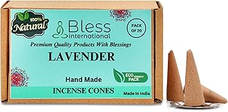 Bless International Lavender 100%-Natural-Incense-Cones Handmade-Hand-Dipped Organic-Chemicals-Free for-Purification-Relaxation-Positivity-Yoga-Meditation The-Best-scents (20 Count)