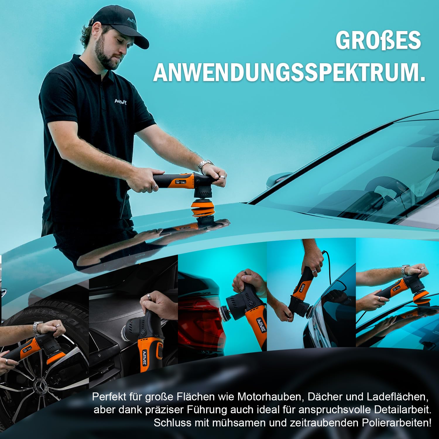 AUTIWOZ W02 Exzenter Poliermaschine Mini,630W Auto Polieren von Scheinwerfern,12mm Orbit Poliur für Details/Gesamte Fahrzeug,50mm/75mm Stützteller,2500-7000RPM,Kratzwaxer Wachsen Polier Schleifen