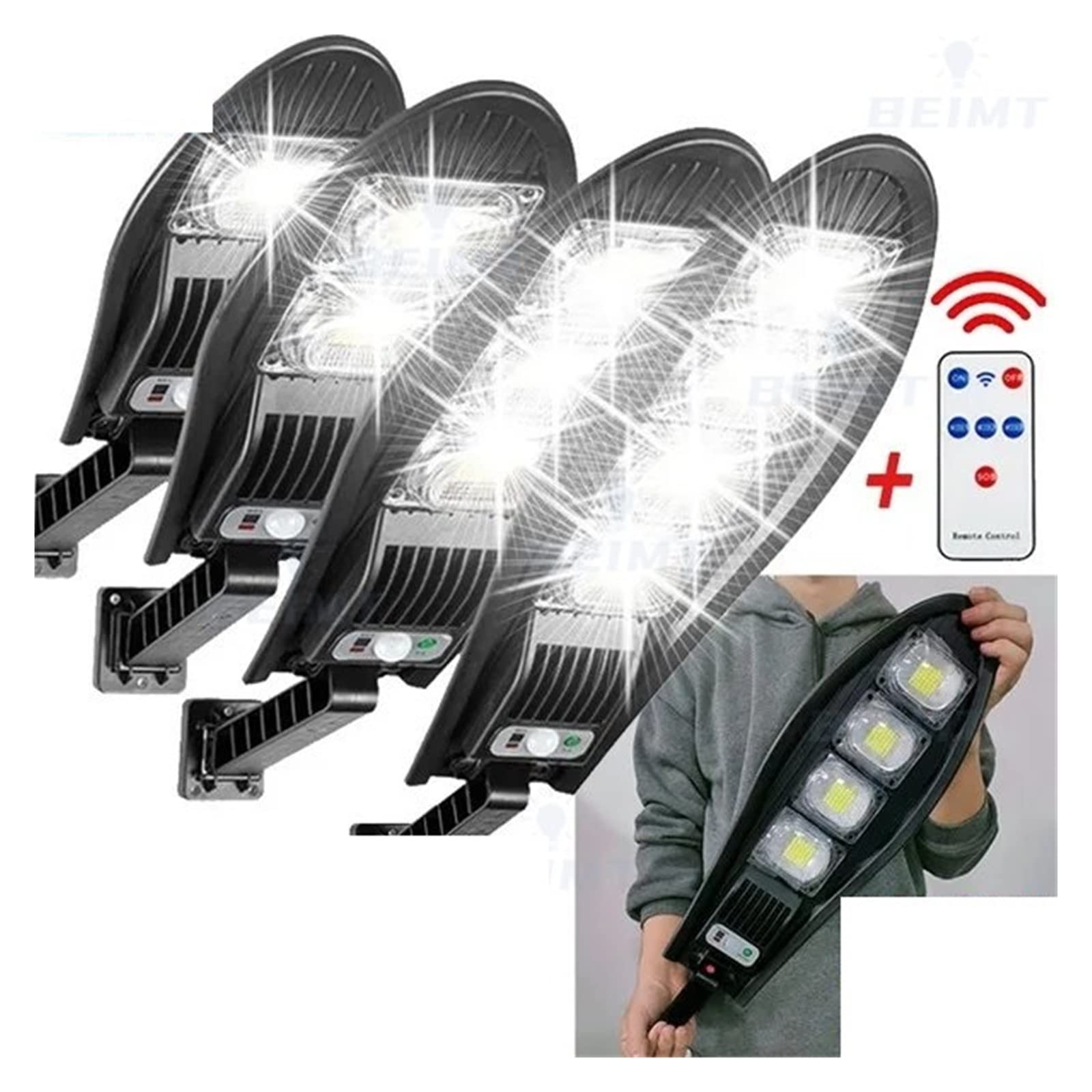 Zewnętrzna lampa solarna, 10000W168LED Światła parkingowe na energię słoneczną Wodoodporna dioda LED do ściany ogrodowej Regulowany kąt Lampa słoneczna Wbudowana 10000 mAH(D-10000w)