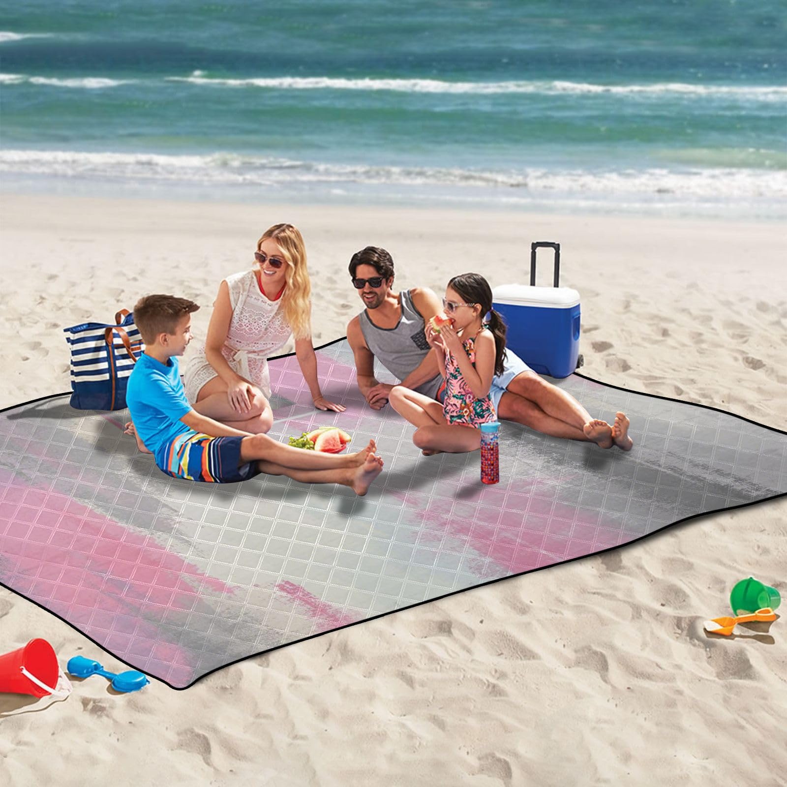 Cesta de picnic impermeable con tinta rosa, blanca y gris, suave para exteriores, accesorios de picnic al aire libre, para picnic familiar, alfombra para Playa