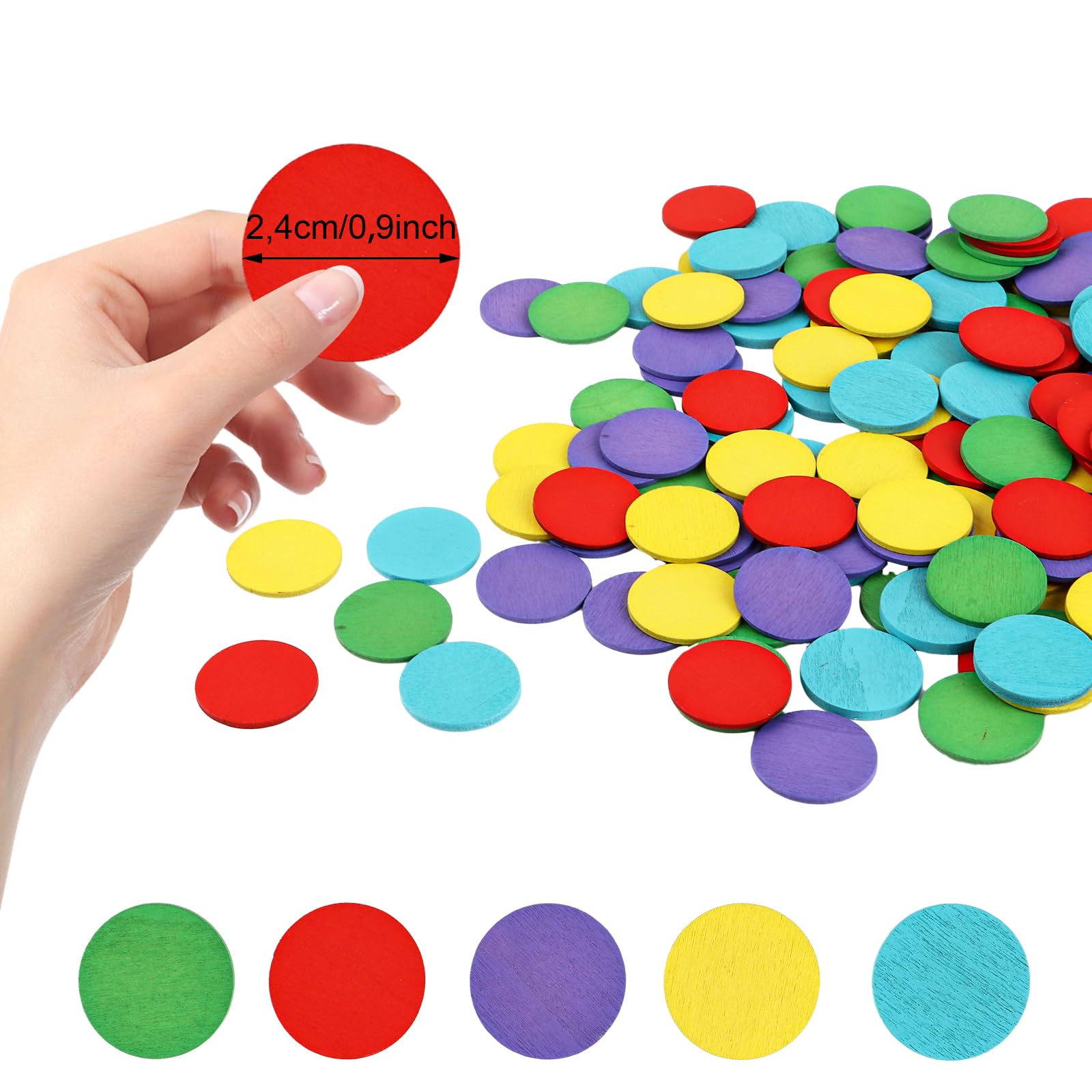 Lot de 300 Jetons de Jeu en Bois de 6 Couleurs Ø 2,5 cm - Puce de Poker - Matériel de Manipulation Mathématique