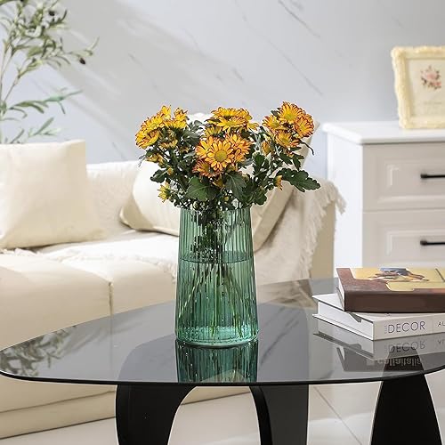 Miniatura 3 de Jarrón de cristal verde para flores, florero para ramo, jarrones de vidrio modernos, jarrones acanalados para sala de estar, dormitorio, mesa de
