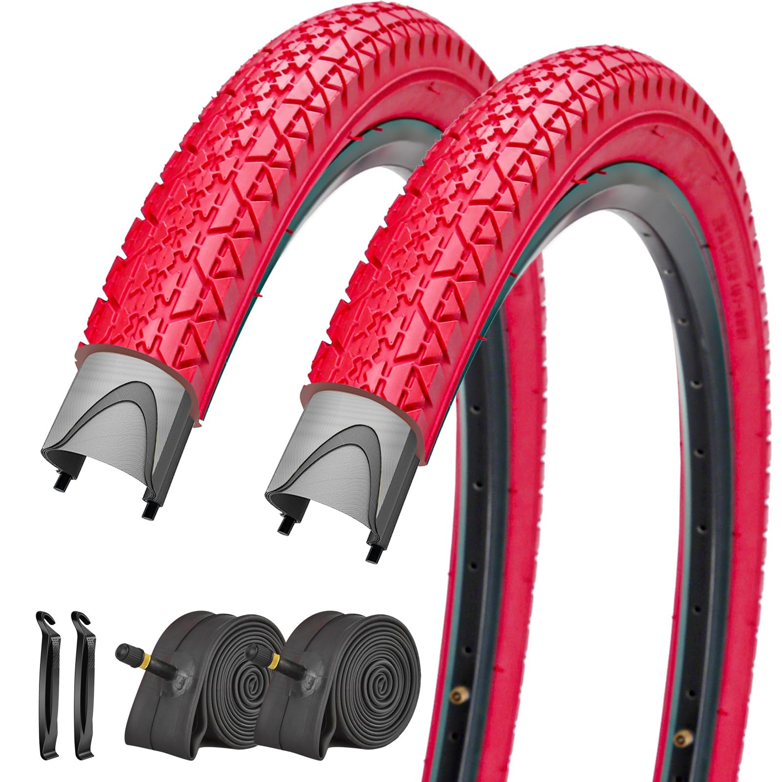 SIMEIQI 2 Pack Beach Cuirser Tires 24x2.125 Bike Tires and Tubes Inch Red or Blue (Red, 24x2.125)