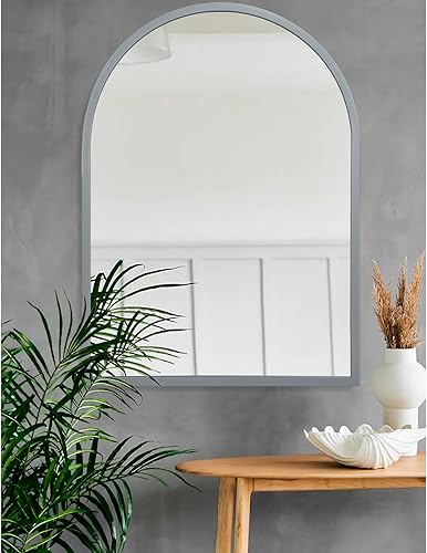 Miniatura 209 de Espejo de pared arqueado negro con marco de aleación de aluminio, espejo de baño de metal cepillado, espejo montado en la pared para sala de estar