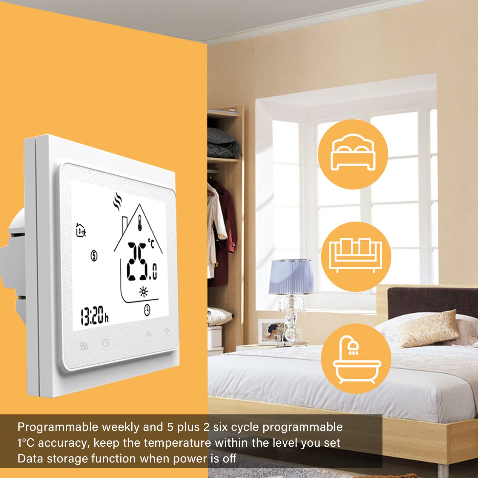 Gonetre Thermostat Heizkessel, Heizkessel, Thermostat Bht 002 gc Programmierbarer Thermostat Heizkessel, digitales Thermostat mit Touchscreen, mit LCD-Bildschirm