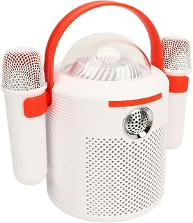Dilwe White Dual Microphone Karaoke Machine, Colorful Ambient Lighting 3D Stereo Sound Noise Reduction Portable Karaoke Speaker for Party Gift