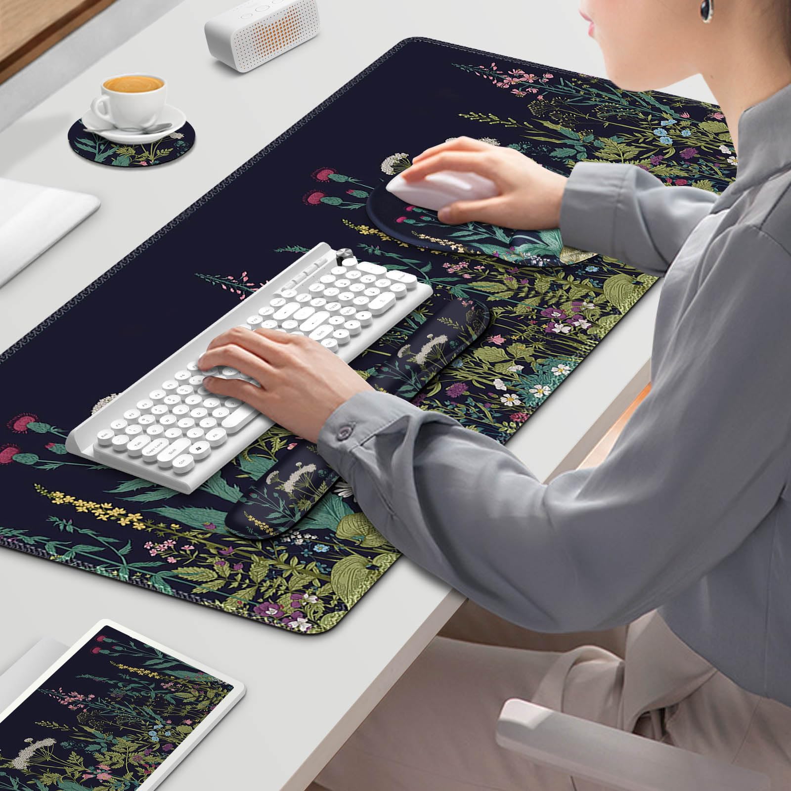 ToLuLu Tappetino da scrivania, grande tappetino per mouse XXL con supporto per il polso, tappetino per mouse 4 in 1, tappetino per mouse ergonomico con poggiapolsi + poggiapolsi per tastiera,