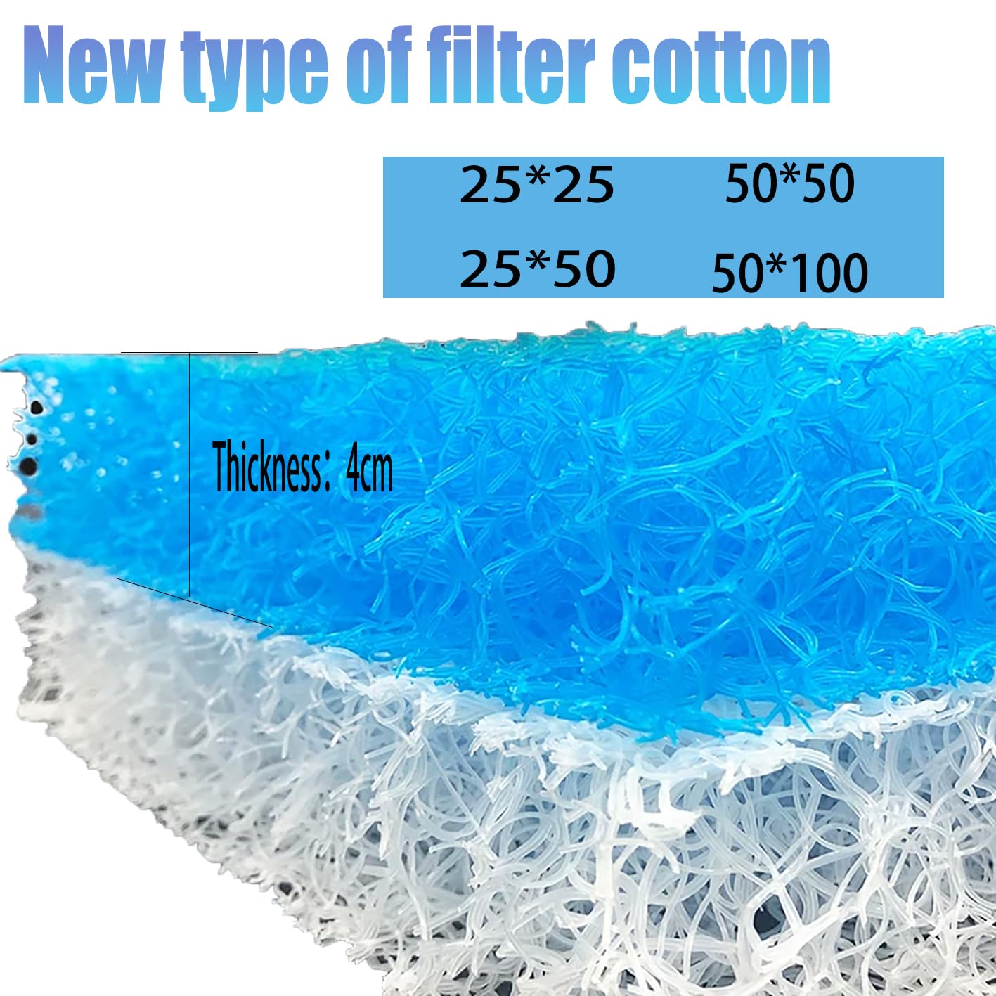 Algodón filtrante japonés, material de filtro para estanques, 4 cm de grosor, azul, paquete de 10. Adecuado para estanques de koi, acuarios y sistemas de filtración de agua.(Size:WHT-50*100cm-10pack)