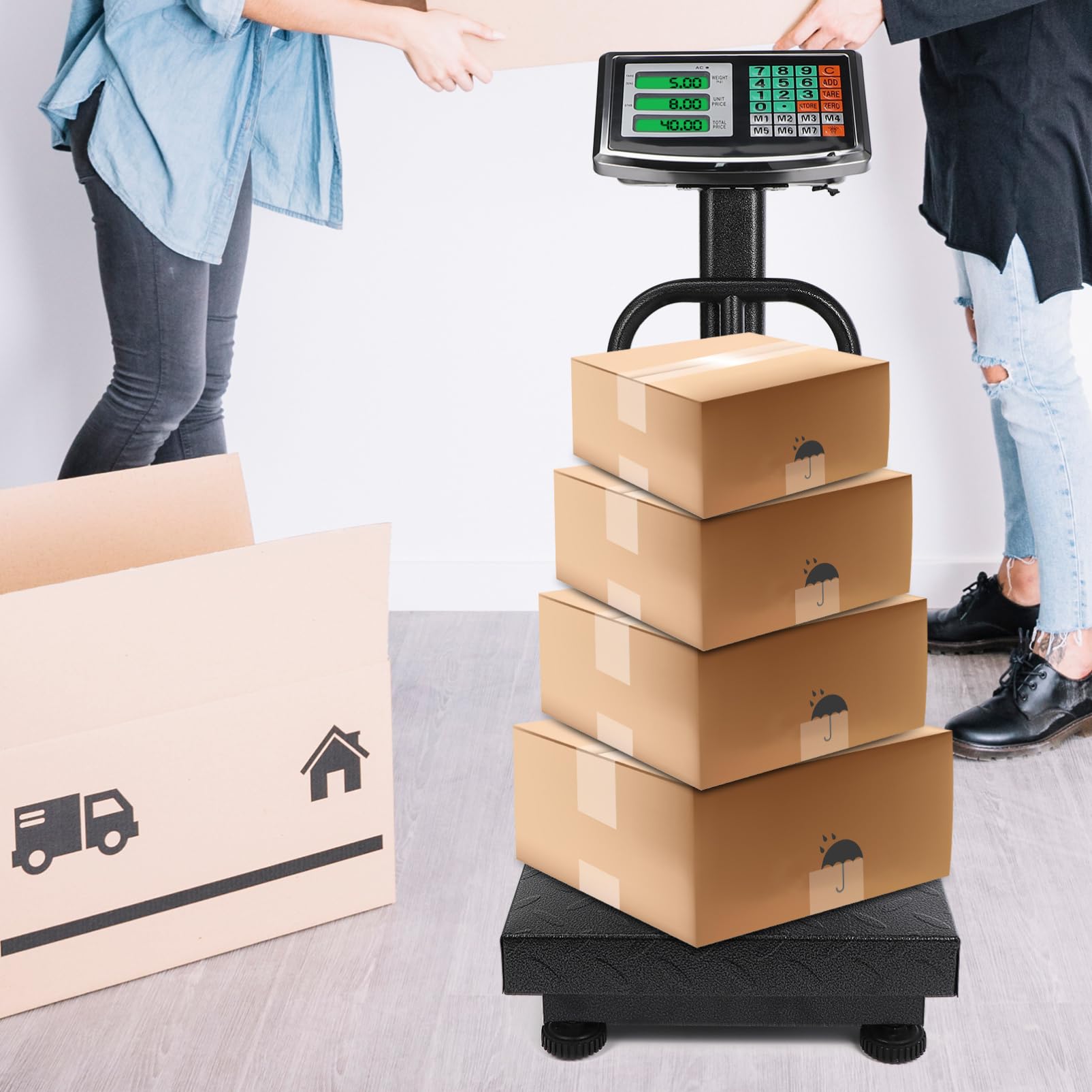 Hemobllo 200kg Industrial Digital Weighing Scale Heavy Duty Folding Platform Scale for Shipping Luggage and Packages with Accurate Measurements and User-Friendly Display