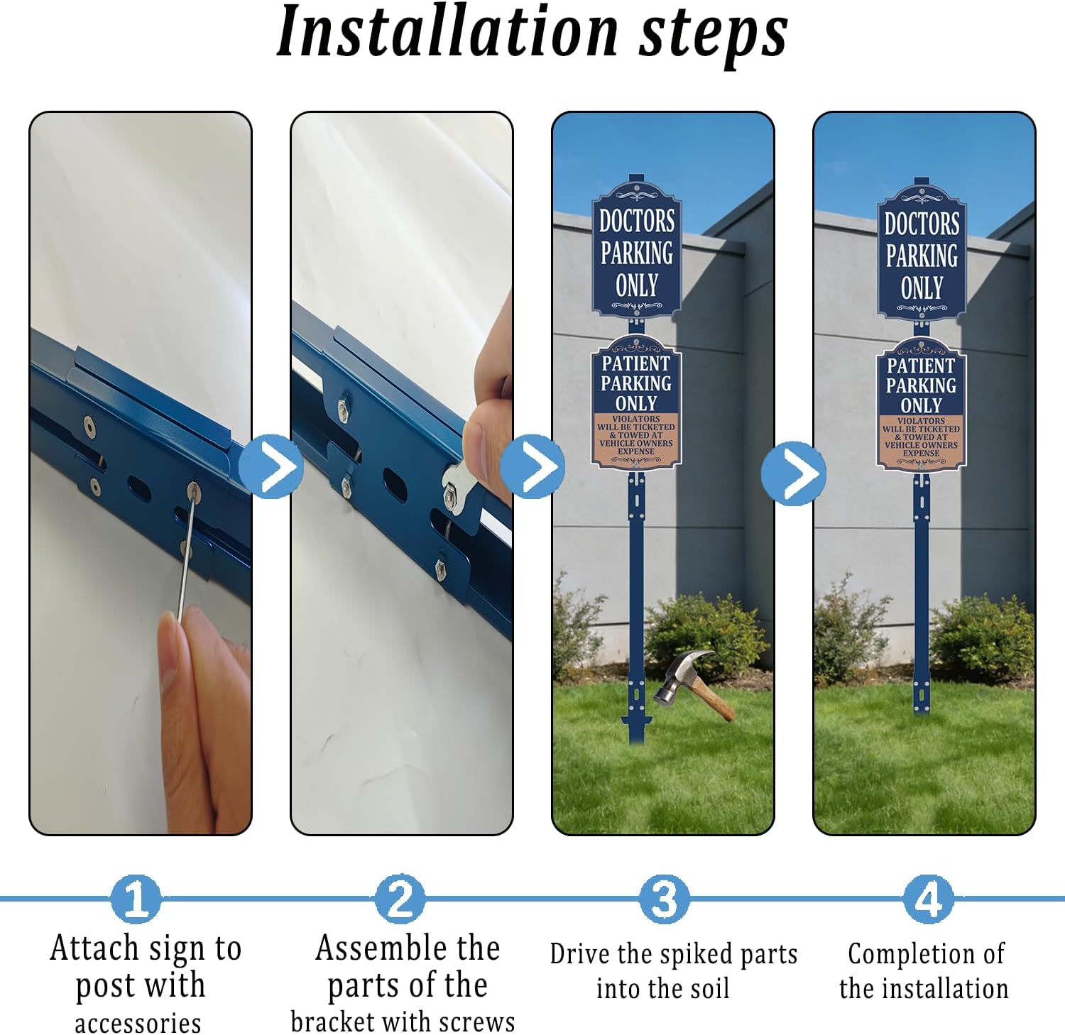 2 Pcs 6 Ft Yards Sign Stake Traffic Driveway Long Post Street Stand Heavy Duty Metal for Outside Groud Parking Lawn Fence road Stop Outdoor with Hardware Fits Signs 10 to 18 Inch Adjustable Blue