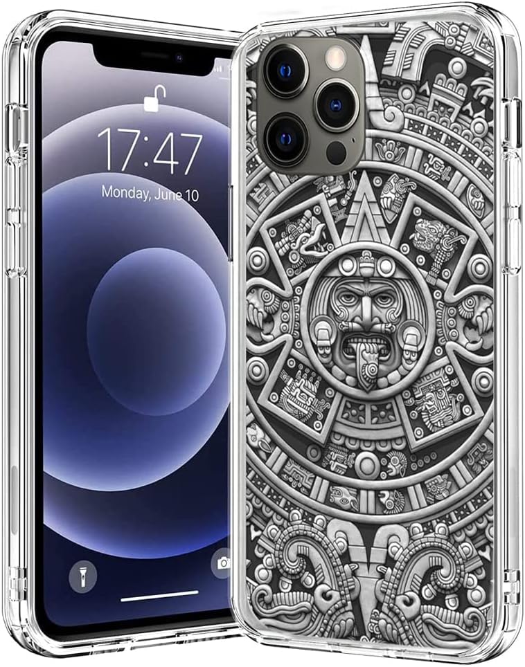 Pengyou Transparent Soft TPU Protective Cover Pure Pure Clear Anti-Scratch Case Compatible for iPhone 11 Aztec Calendar Sun Stone Greyscale