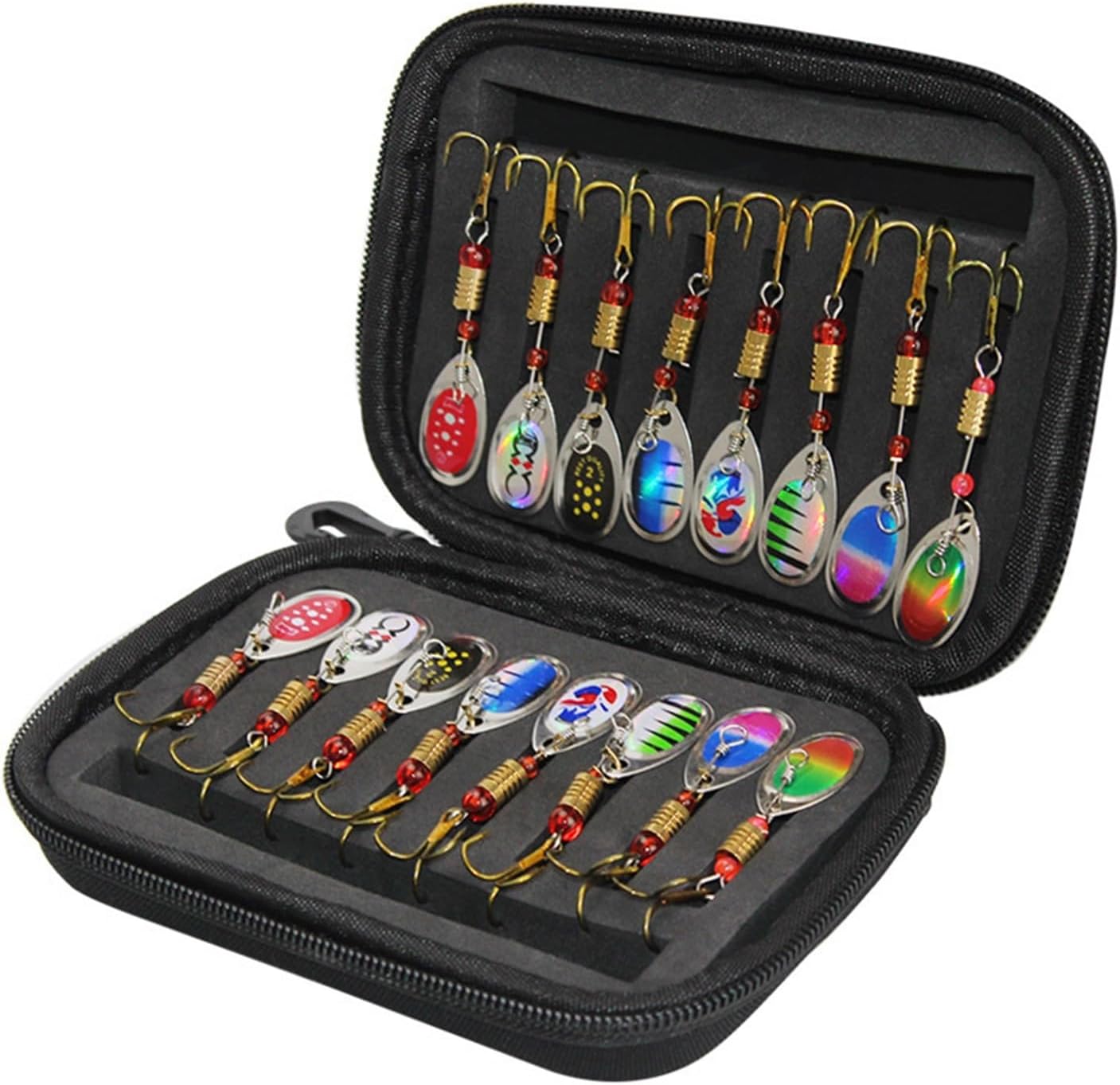 RAHBI 16PCS Fishing Lures Sequins Spoon Baits Set with Zipper Tackle Bag Treble Hooks Hand Spinner Crankbaits Fly Fishing Tackle Leisurely
