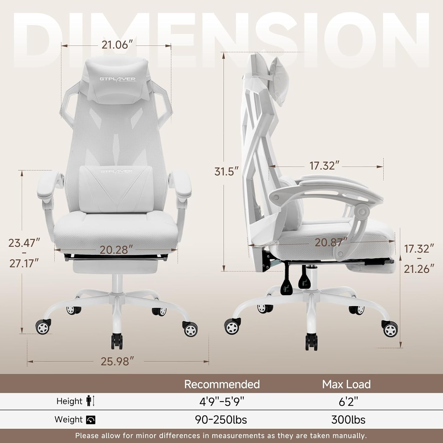 GTPLAYER Computer Chair with Adjustable Footrest, Ergonomic Gaming Chair with Headrest and Lumbar Support, Breathable Mesh Office Chair for Adults, High Back Reclining Desk Chair for Gaming and Office - Image 2