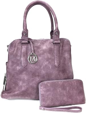 Leatherette Triple Compartments Satchel Purse and Wallet Set