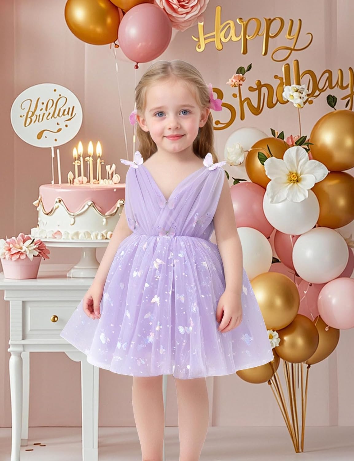 Baby Girl Dress Sparkly Tulle Butterfly Dress Birthday Princess Pageant Dresses Tutu Party Dresses for Girls 12M-5Y