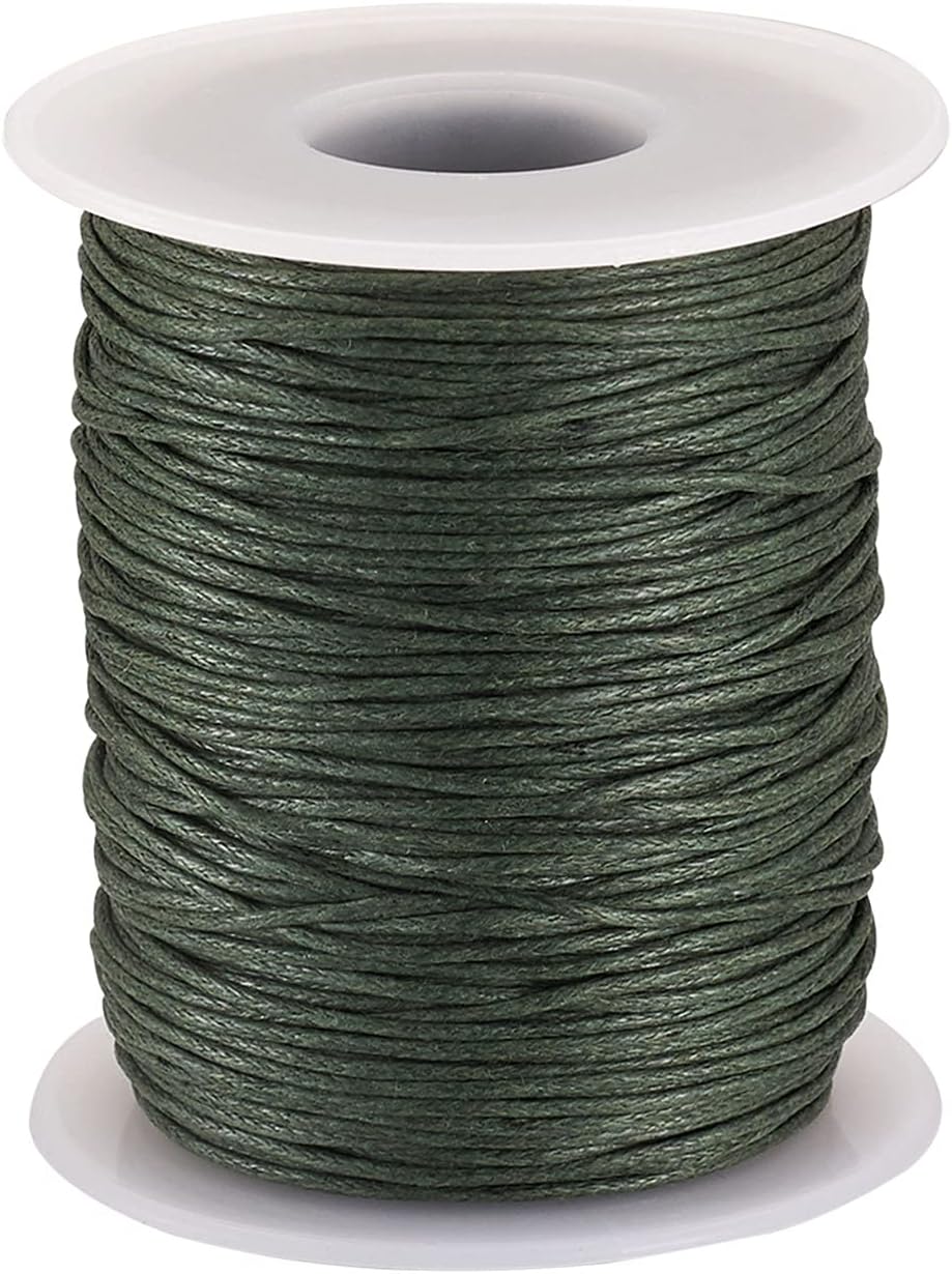 PandaHall 100 Yards/Roll Braided Cotton Cord 1mm Waxed Cotton Cord String for DIY Jewelry Making(DarkOliveGreen)