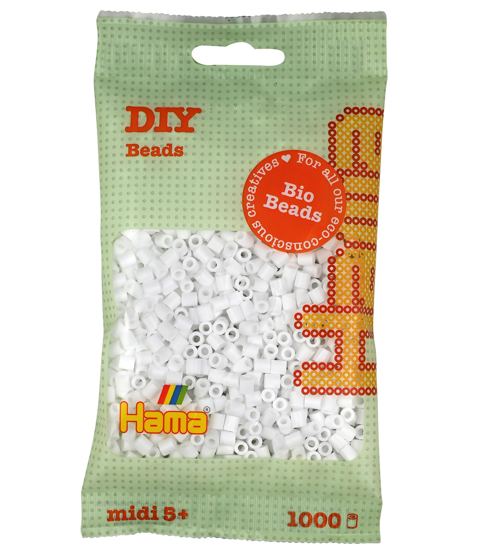 Hama Midi Bio Beads Bag - 1000 Fuse Beads (5mm) for Mosaic Arts & Crafts - White
