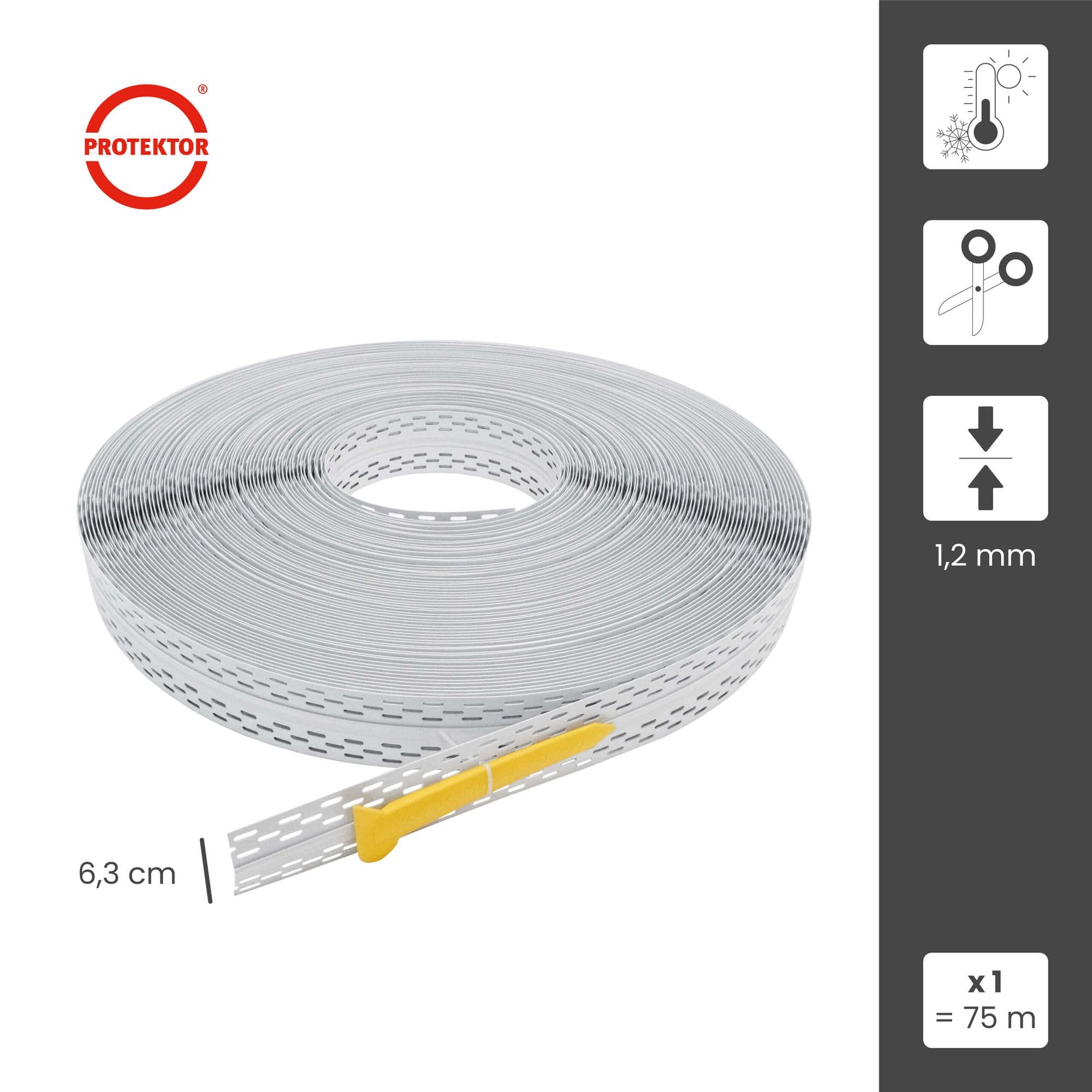 PROTEKTOR Perfil junta dilatación Magic Corner, rollo 75m Blanco plástico | Perfil de junta de dilatación en tabiques, cinta de PVC rígido y blando para pared y techo