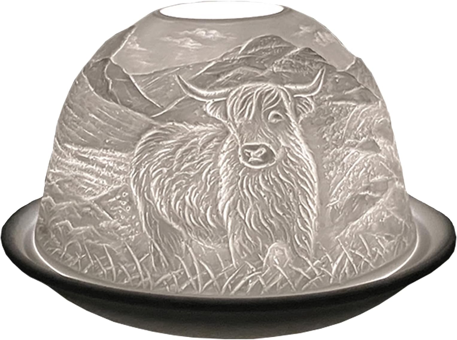 Cello Porcelain Tealight Holder Dome - Highland Cow Design with 3D Projection Image & Message Scented Unscented LED Candle Wax Warmer Animal Nature Gifts Ornament Bedroom Home Women Easter Present