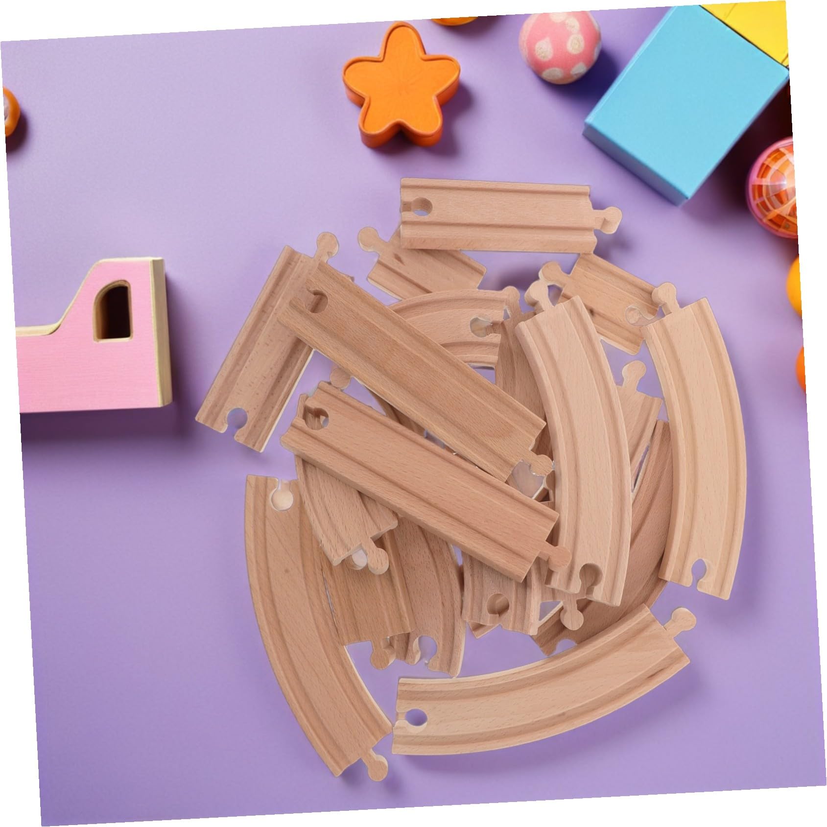 20pezzi Binari del Treno in Legno Curvi e Dritti Accessori per Treni in Legno di Espansione Ferroviaria Compatibili con Tutti Treni Giocattolo