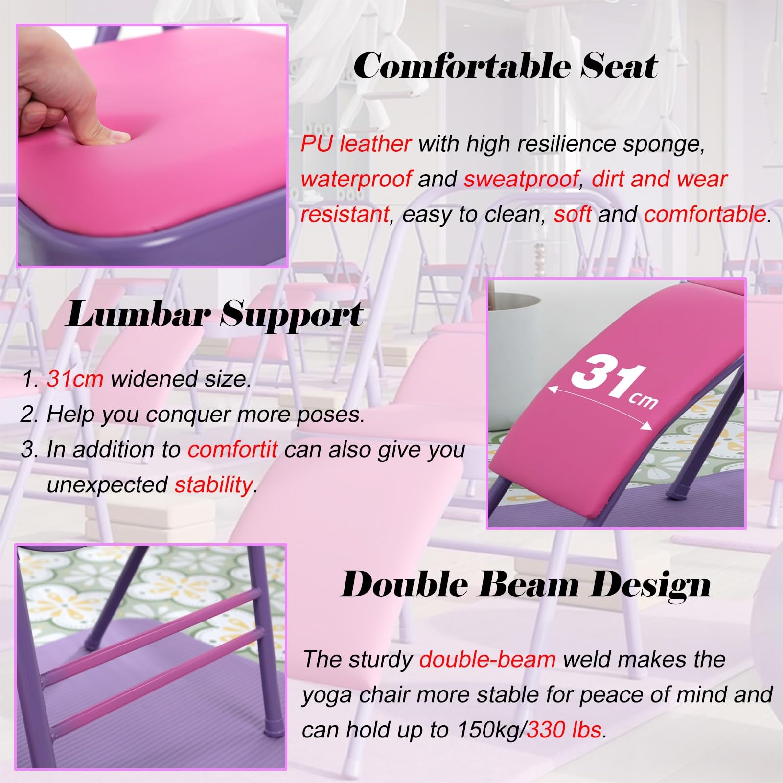 Sedia Yoga Sedia Yoga Assistita con Supporto Lombare Rimovibile, Sedia Yoga Pieghevole, Strumento di Allenamento per L'inversione Dell'equilibrio per L'allenamento degli Addominali E del Core