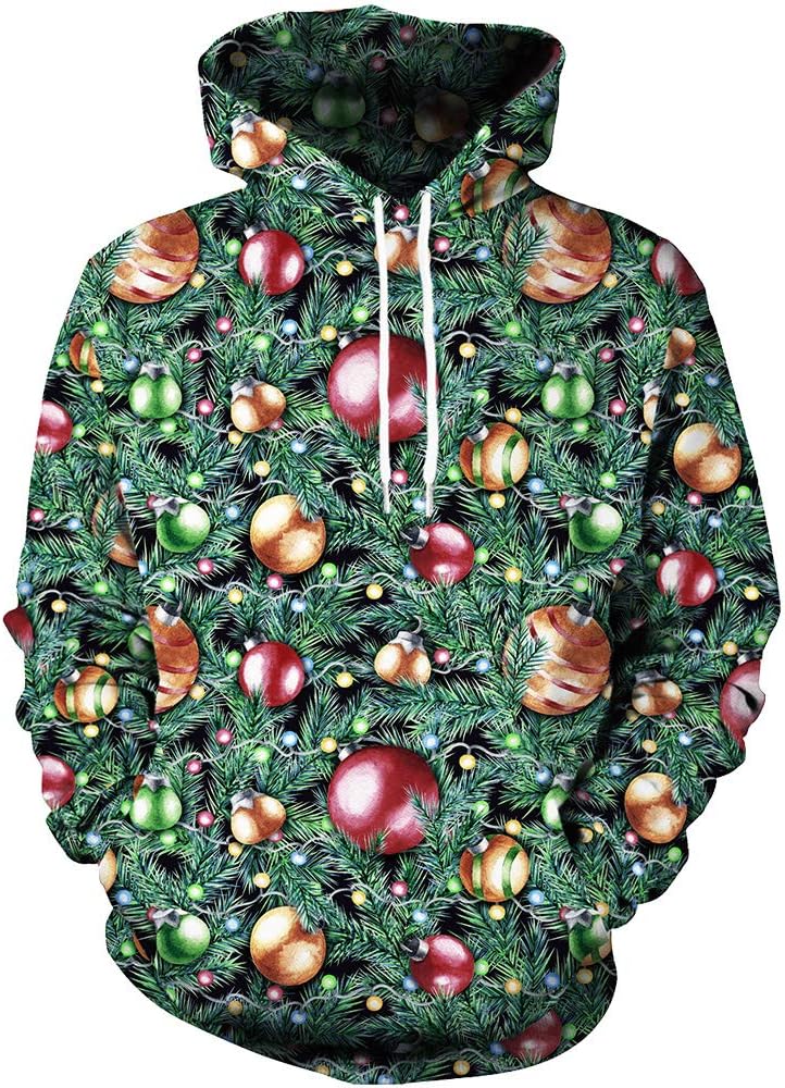 Arvilhill Mens Christmas Hoodies Funny Ugly 3D Printed Graphic Unisex Pullover with Pocket (S-3XL)