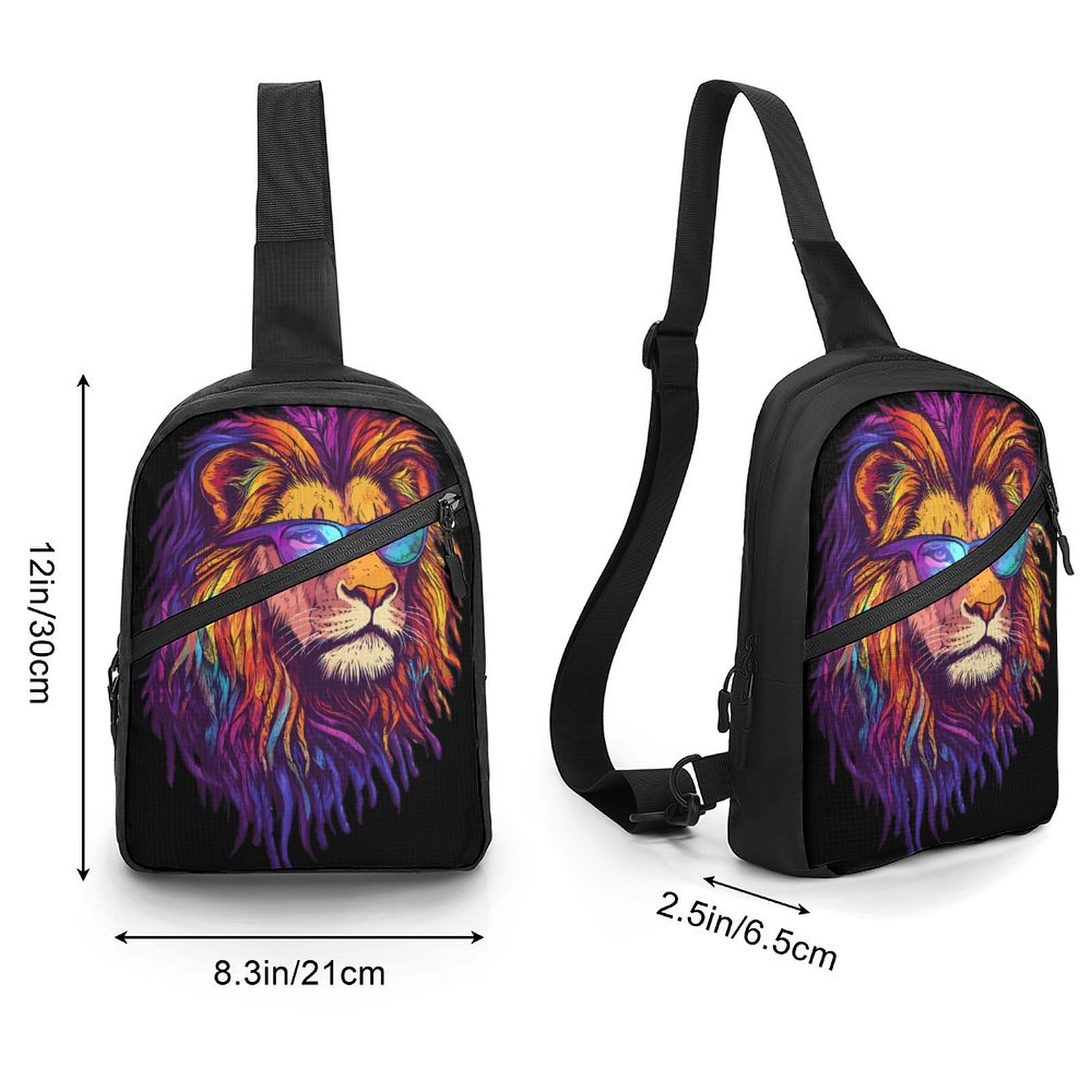 Rasta Lion with Glasses Chest Bag Foldable Crossbody Unisex Pack Travel Hiking Adjustable Shoulder Straps Sling Bags